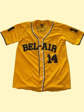 “BEL-AIR‎ 14” Yellow Baseball Jersey with Black Lettering